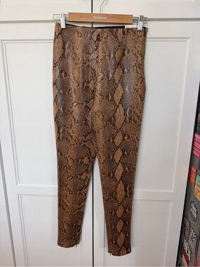 Zara Brown and Black Snake-Print Hi-Rise Leggings